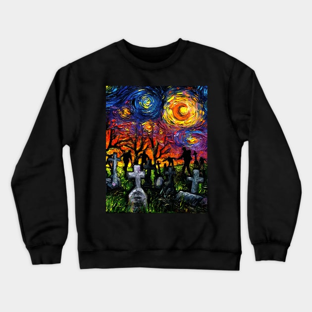 Starry Night of the Living Dead Crewneck Sweatshirt by sagittariusgallery